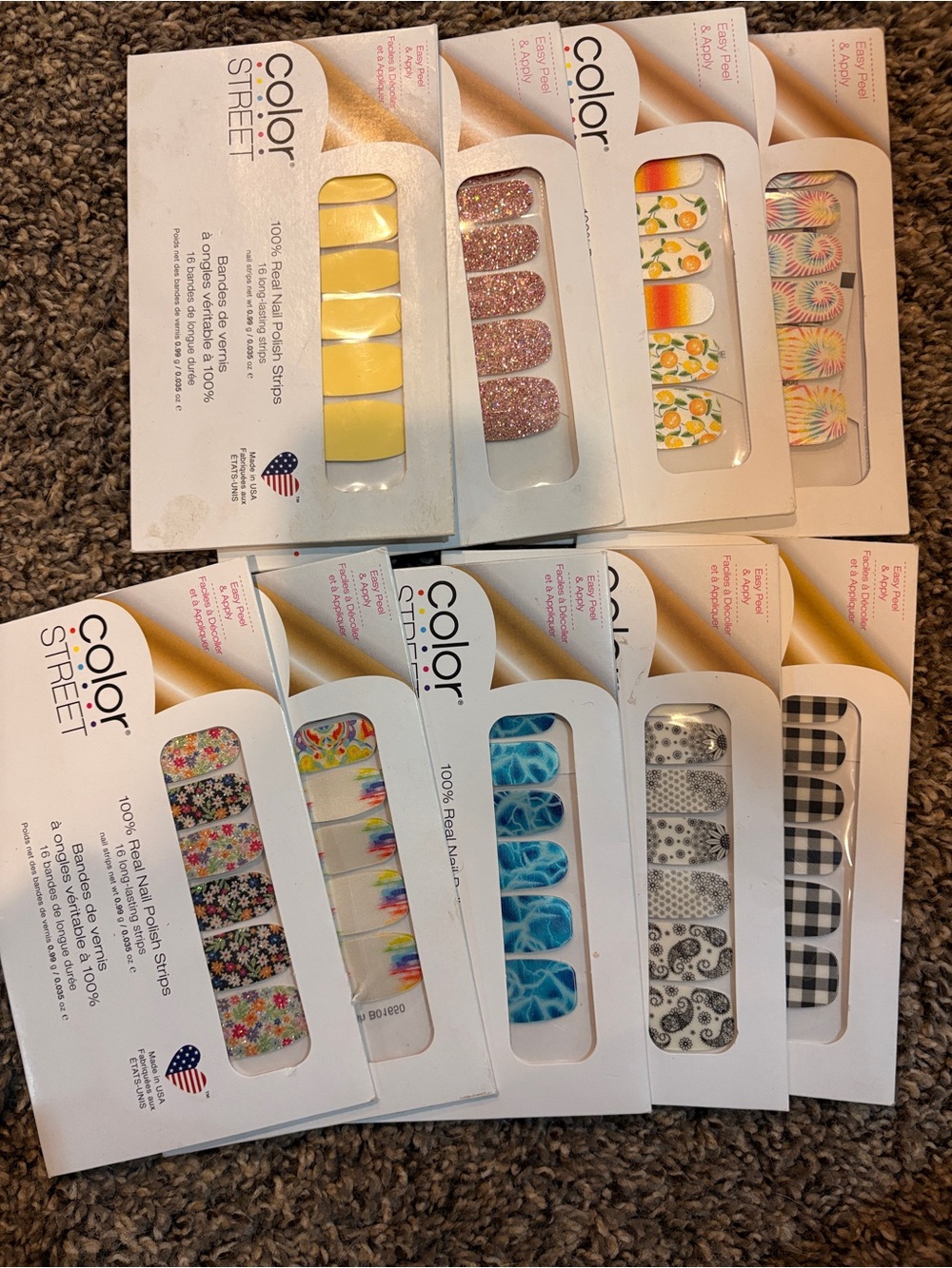 Color Street Nail Strips Variety Pack - Yellow, Pink, Blue, Black, White, Gold